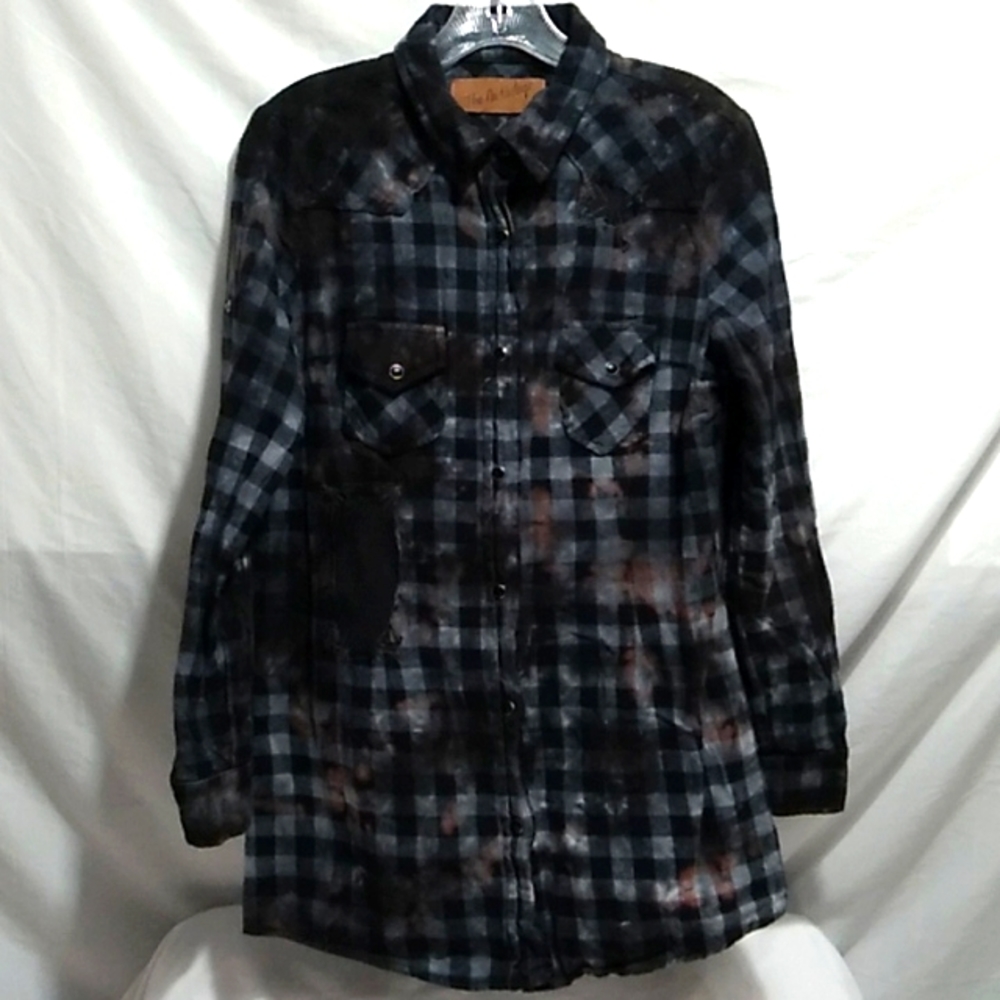 (BX42) SALE! The Nu Vintage Factory Distressed Plaid Button Up Shirt